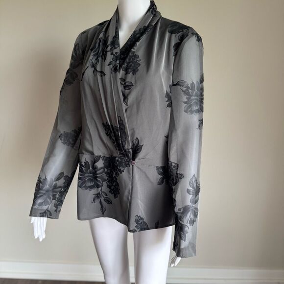 Dana Buchman Floral Silk Sheer Side Button Top Size 10 - Picture 7 of 10